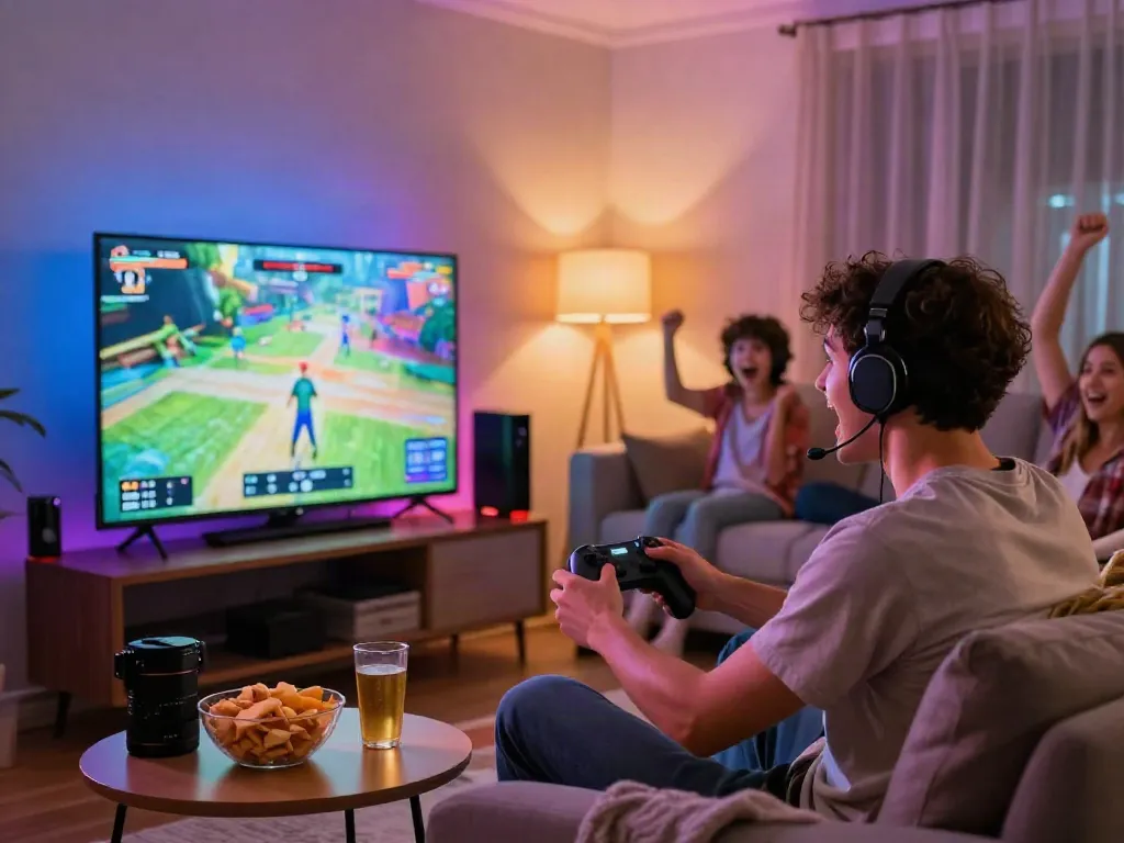 Enjoy gaming at https://nbet.group/ with friends and family in a cozy living room.