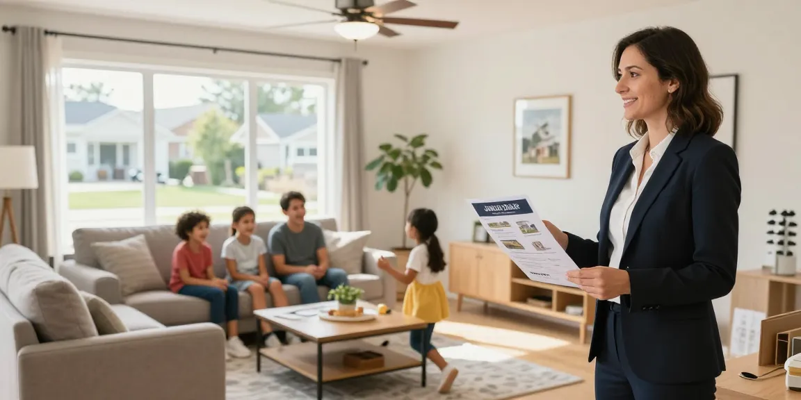 Jaklin Dalir Real Estate expert showcasing a beautiful home to a happy family in the community, trusted provider of local real estate services.