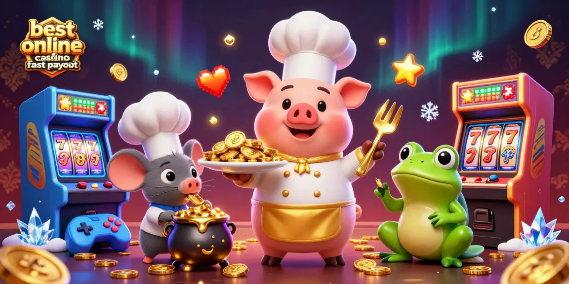 Engage with the best online casino fast payout featuring gold coins, vibrant 3D casino elements, and charming characters.