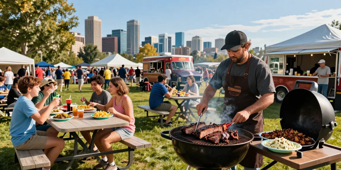 Barbecue Alberta festival scene with smoky brisket and lively outdoor atmosphere.