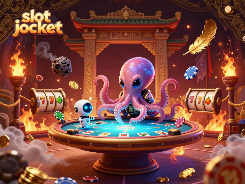 Experience thrilling action with the alien octopus mastering slot jackpot with a vibrant energetic casino scene.