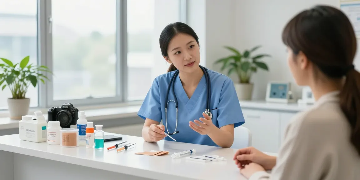 Medical supplies in Quebec discussed by healthcare professional and patient.