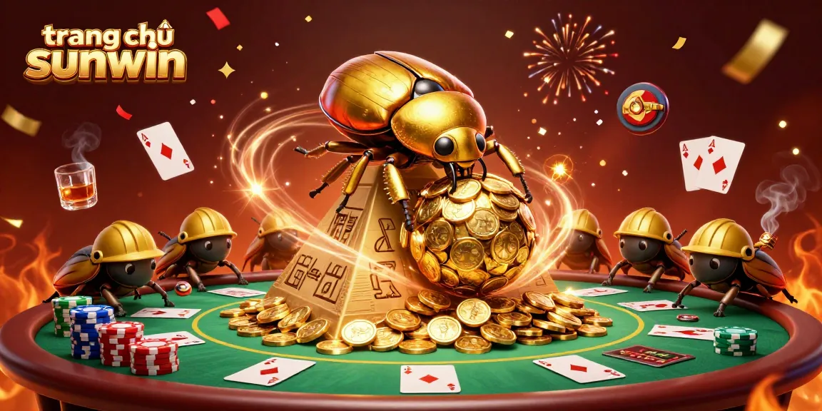 Experience the excitement with the trang chủ sunwin as beetles roll gold coins at a vibrant casino scene.